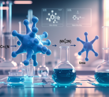 Illustration of the ammonium cyanate to urea chemical reaction, showcasing the isomerization process, molecular structures, and historical significance in organic chemistry.