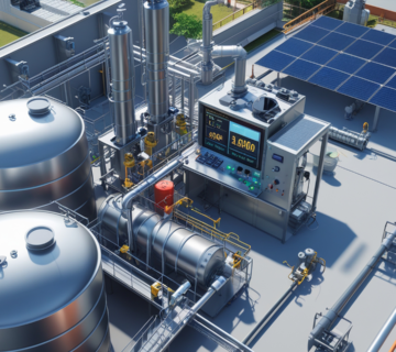 Optimized bitumen emulsion storage facility with insulated vertical steel tanks, digital monitoring systems, automated agitation, and temperature control for maintaining emulsion stability.