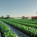 a field of crops nourished with sustainable urea application techniques