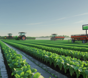 a field of crops nourished with sustainable urea application techniques